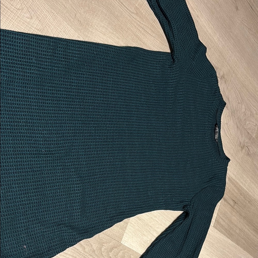 Green Waffle Knit Long Sleeve Top
